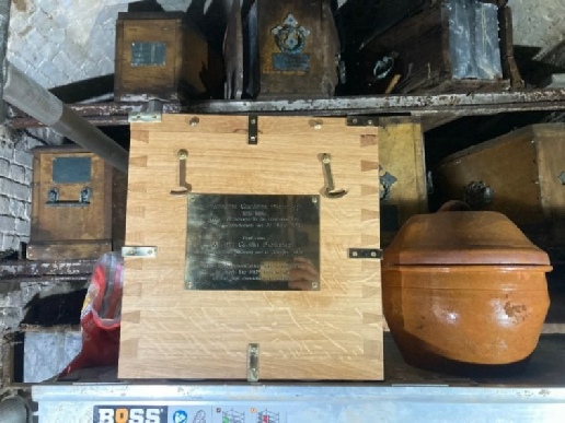 Casket containing the ashes of Mrs Pickersgill in the catacombs of Kensal Green Cemetery